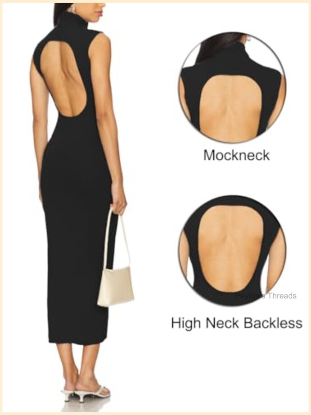 Sleeveless High Neck Backless Fitted Midi Dress Bodycon Mockneck Cut Out Back - Picture 3 of 7